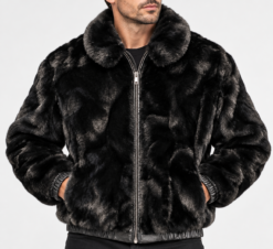 Vintage Mens Jacket 42 Reversible Black Genuine Mink Fur Leather Bomber Coat