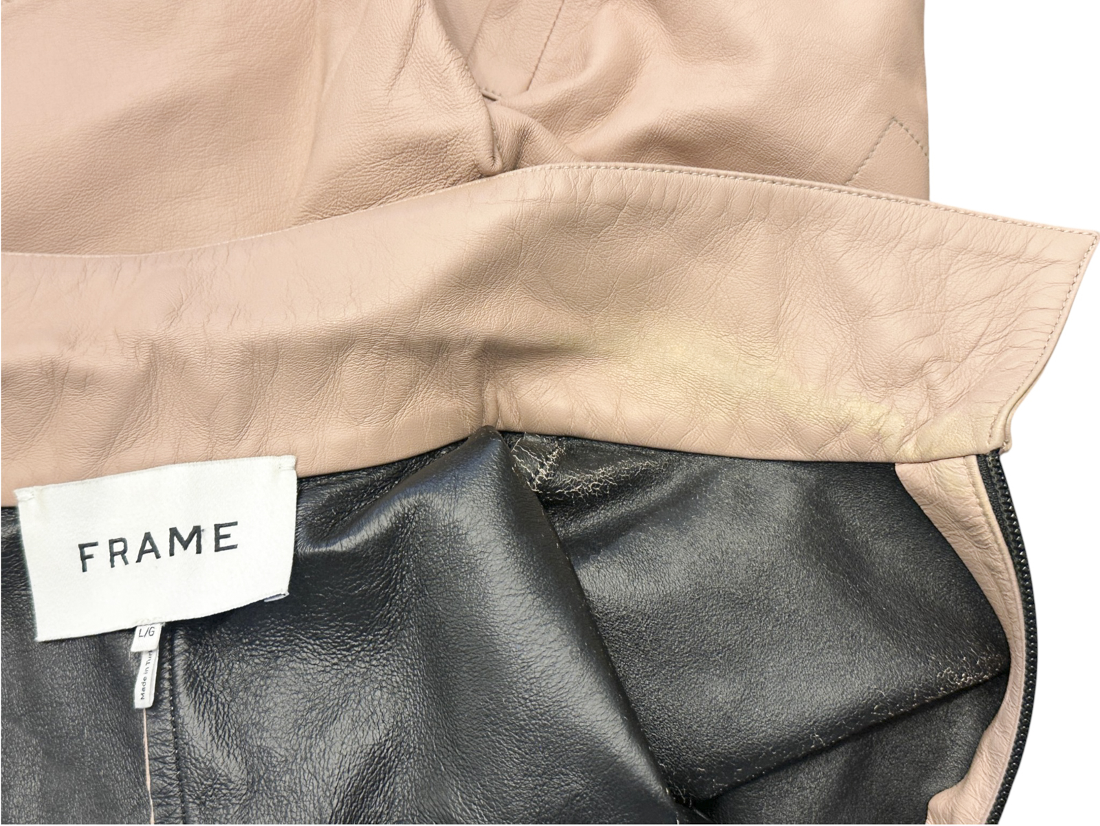 FRAME Men's Shirt Jacket Large Beige Lambskin Leather Short Sleeve Full Zip - Image 10