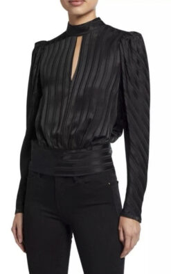 Alternative view of FRAME Jacquard Keyhole Blouse XS Black 100% Silk Puff Sleeve Top