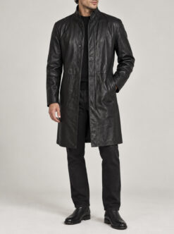Giorgio Armani Men's Leather Coat 52 Vintage Black Long Trench Jacket Italy