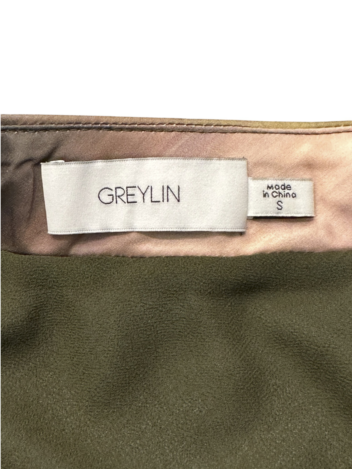 Greylin Marvela Satin Midi Skirt Small S Olive Pink Gradient Ombre Maxi Flowy - Image 3