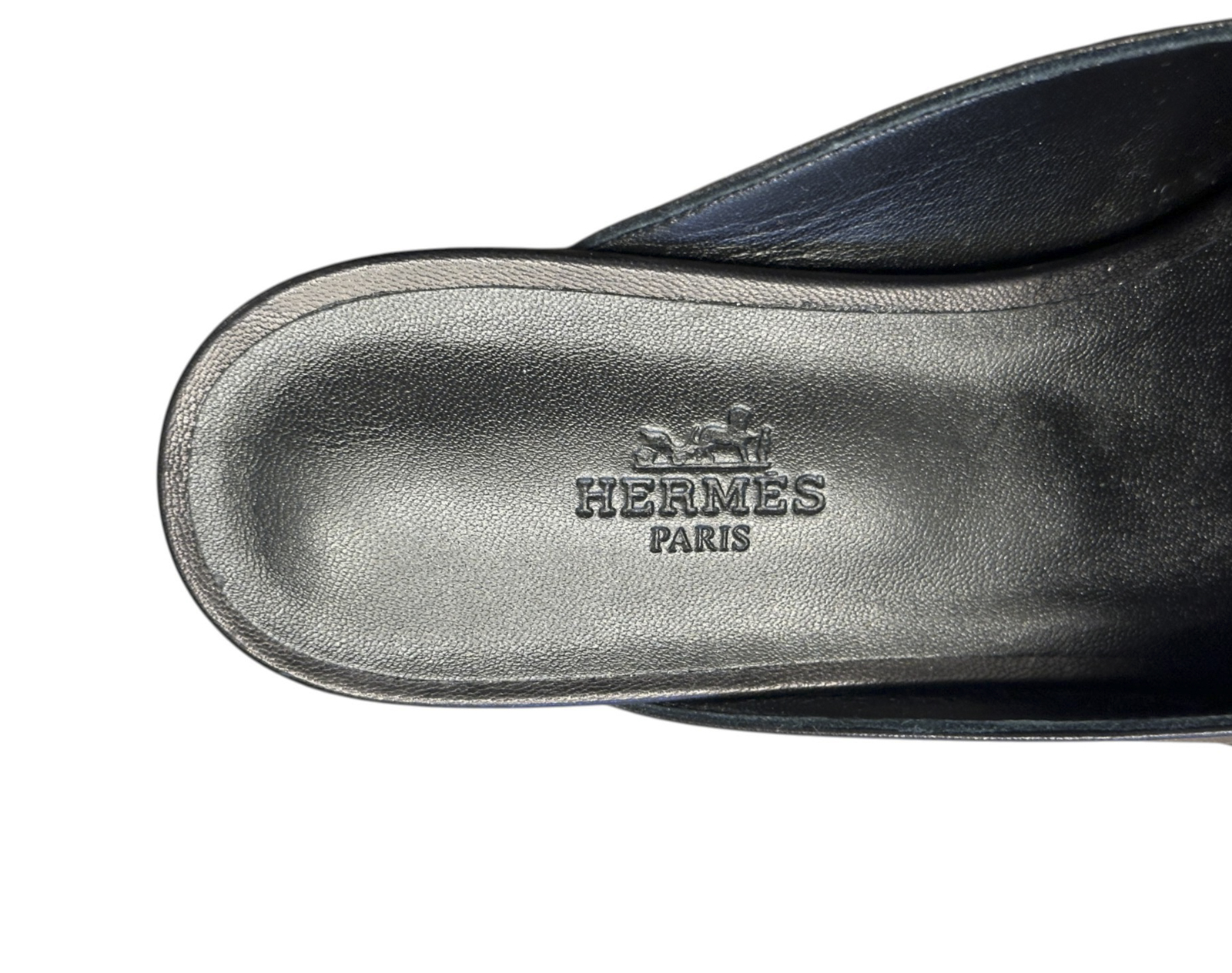 Hermes Mules 38 Oz Black Smooth Goatskin Leather Silver Kelly Buckle Loafers NIB - Image 7