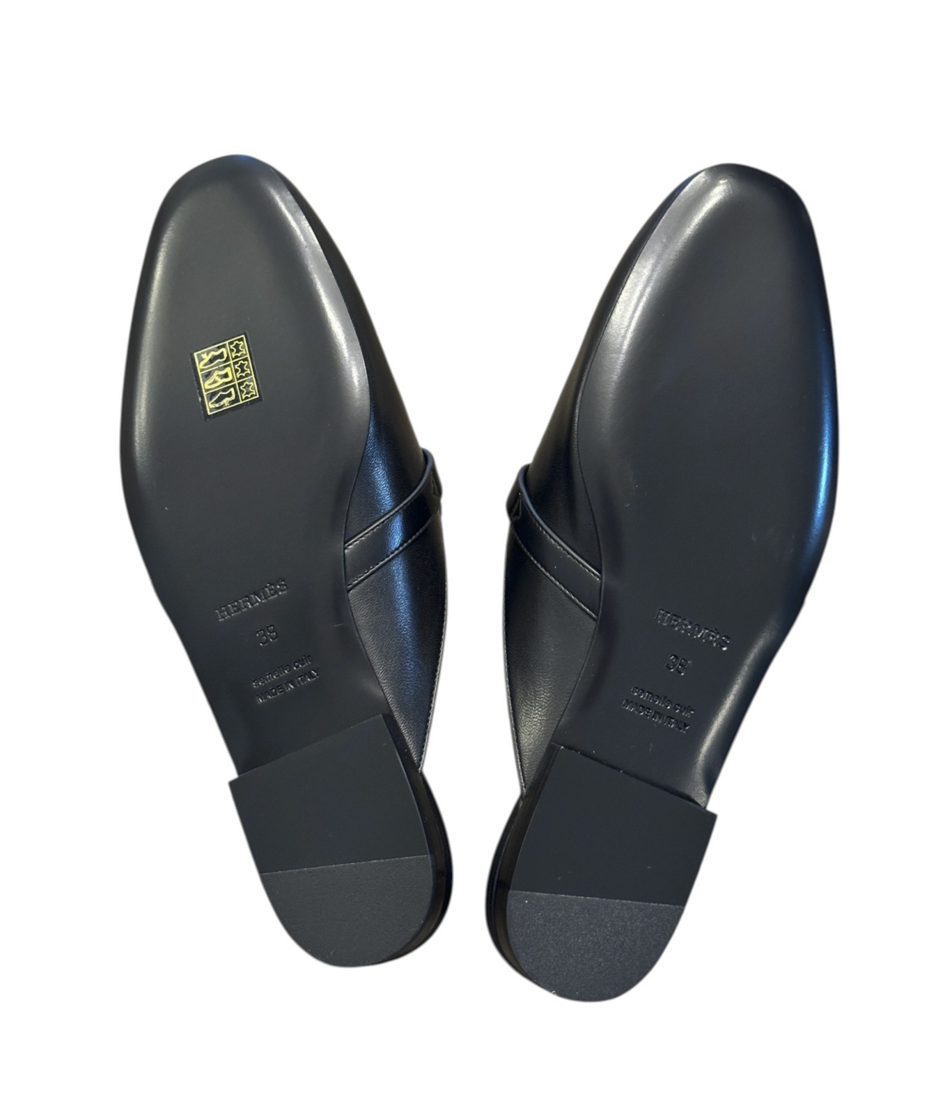 Hermes Mules 38 Oz Black Smooth Goatskin Leather Silver Kelly Buckle Loafers NIB - Image 9