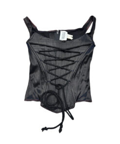 Alternative view of Juan Carlos Pinera Corset Top Womens Small Vintage Black Satin Lace Up Square Neck