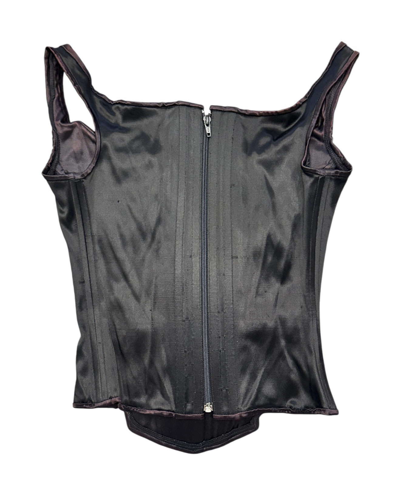 Juan Carlos Pinera Corset Top Womens Small Vintage Black Satin Lace Up Square Neck - Image 3