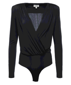 Alternative view of L'AGENCE Kallie Bodysuit XS Black Crossover Padded Shoulder Long Sleeve NWT