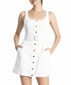 Karina Grimaldi Womens Magnolia White Denim Mini Dress XS Belted Button Front NWT