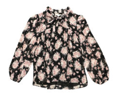 Alternative view of LoveShackFancy Gamela Black Pink Floral Silk Ruffle Tie Neck Blouse Top XS
