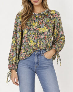 LoveShackFancy Nessa Floral Cotton Silk Ruffle Blouse Top XS