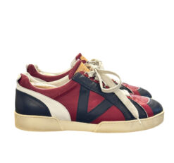 Alternative view of Louis Vuitton Mens Sneakers UK 7.5 US 8.5 Vintage Red Navy Leather Logo Low Top