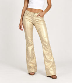 Moschino Jeans Womens 32 Gold Metallic Low Rise Bootcut Y2K Vintage NWT