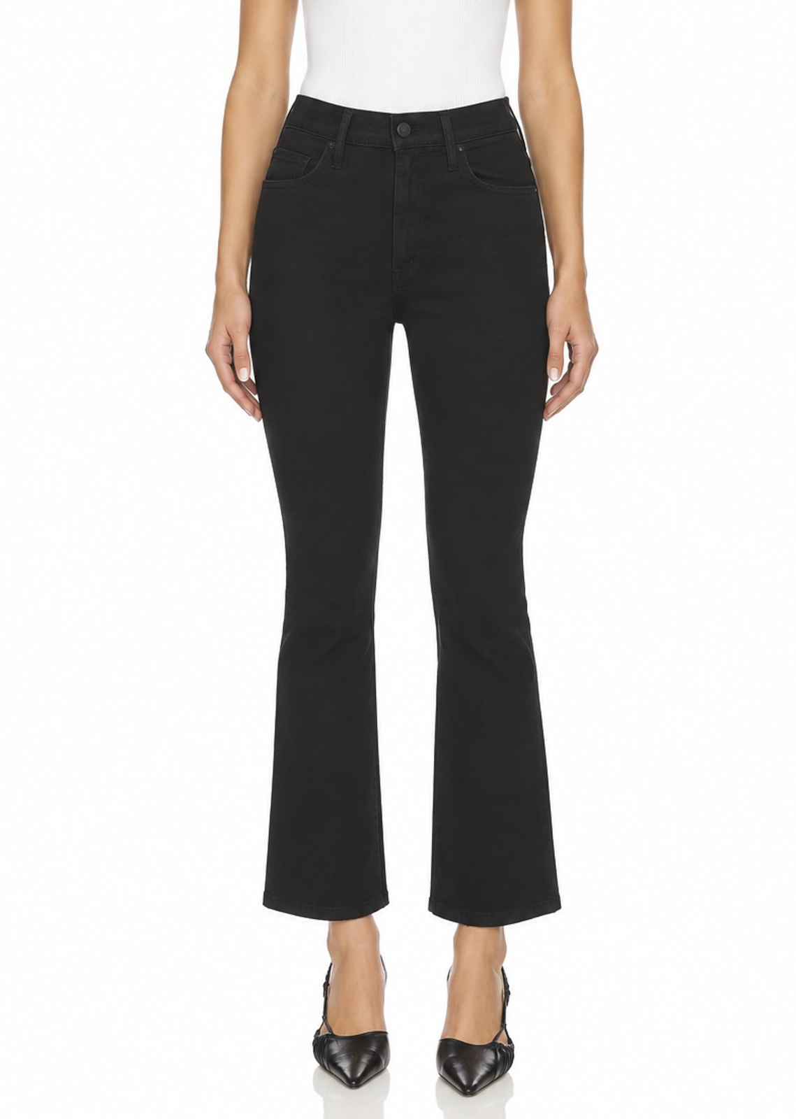 MOTHER The Hustler Jeans Size 25 Ankle Not Guilty Black High Rise Flare
