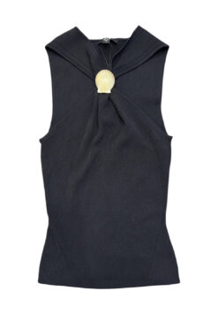 Alternative view of Rails Senna Black Ribbed Crossover Halter Top Gold Seashell NWT Size XS