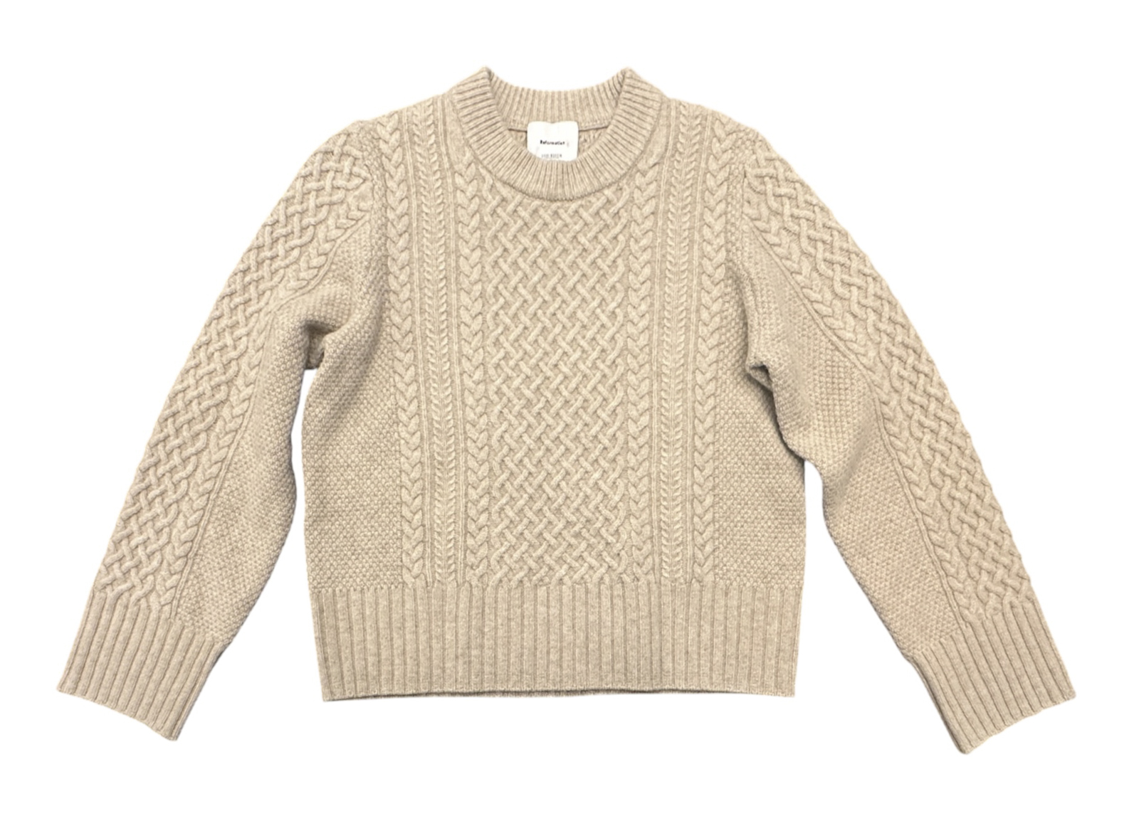 Reformation Calloway Regenerative Wool Cable Knit Sweater Beige XS - Image 2