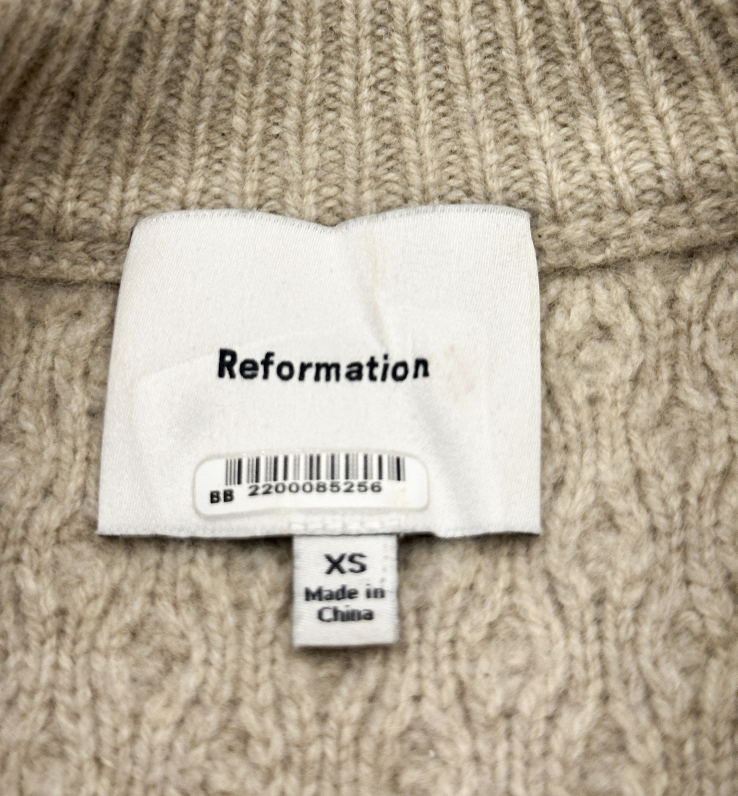 Reformation Calloway Regenerative Wool Cable Knit Sweater Beige XS - Image 4