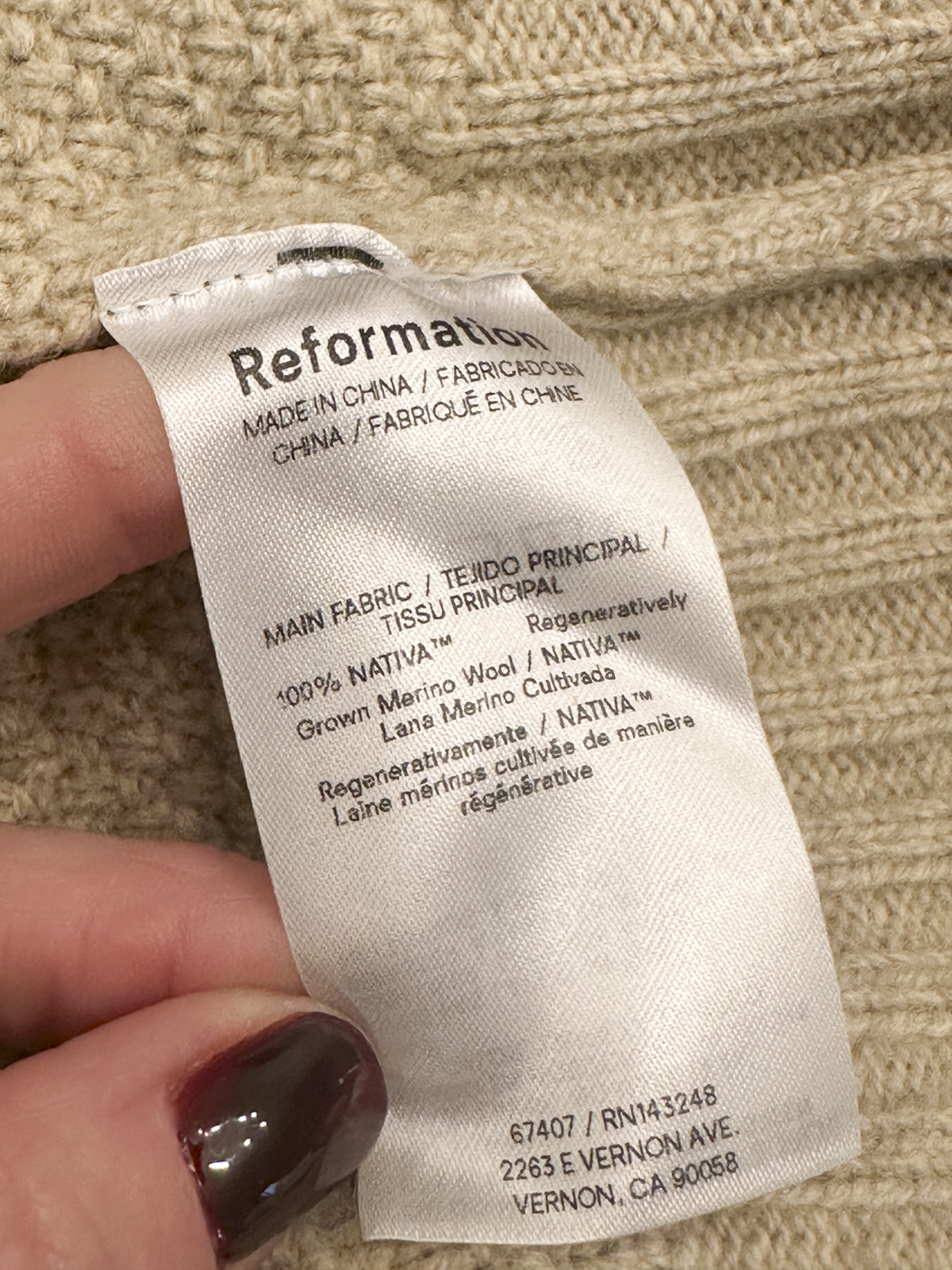 Reformation Calloway Regenerative Wool Cable Knit Sweater Beige XS - Image 5