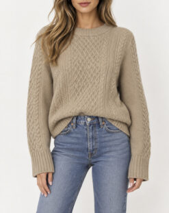 Reformation Calloway Regenerative Wool Cable Knit Sweater Beige XS