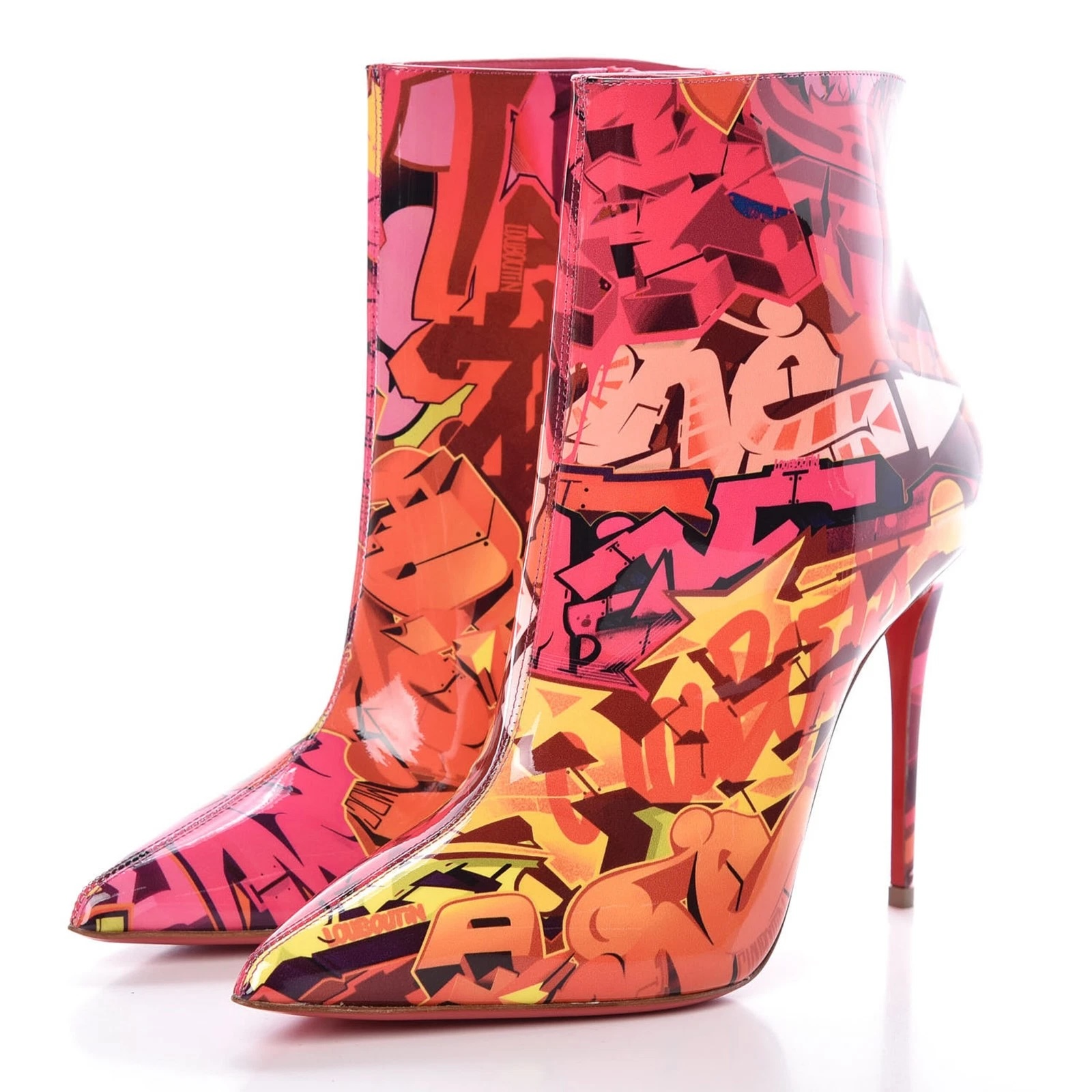 Christian Louboutin So Kate 100 Booty Graffiti Patent Ankle Boots 39.5 NIB