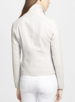 Alternative view of Vince Leather Scuba Jacket Womens XS Ivory Cream Asymmetric Zip Moto Biker