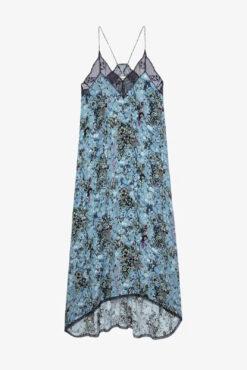 Alternative view of Zadig & Voltaire Risty Boho Dress Womens XS Blue Floral Lace Trim Hi Low Midi