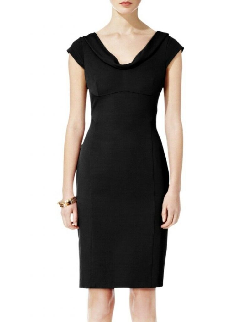 REISS BRIDGE BLACK FITTED V-NECK SHEATH DRESS SIZE 4 - AGENT CLOSETEUR