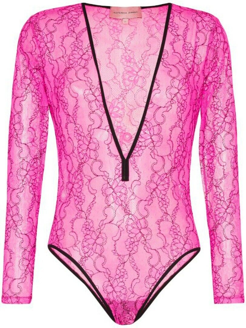 NATASHA-ZINKO-NEW-PINK-ELASTIC-LACE-PLUNGE-NECK-BODYSUIT-TOP-SIZE-408-203189240093-5