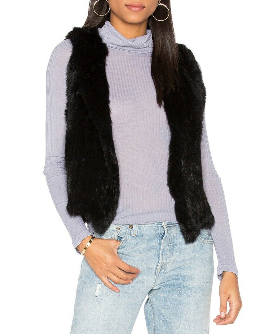 GENUINE RABBIT FUR BLACK VEST COAT SIZE 
