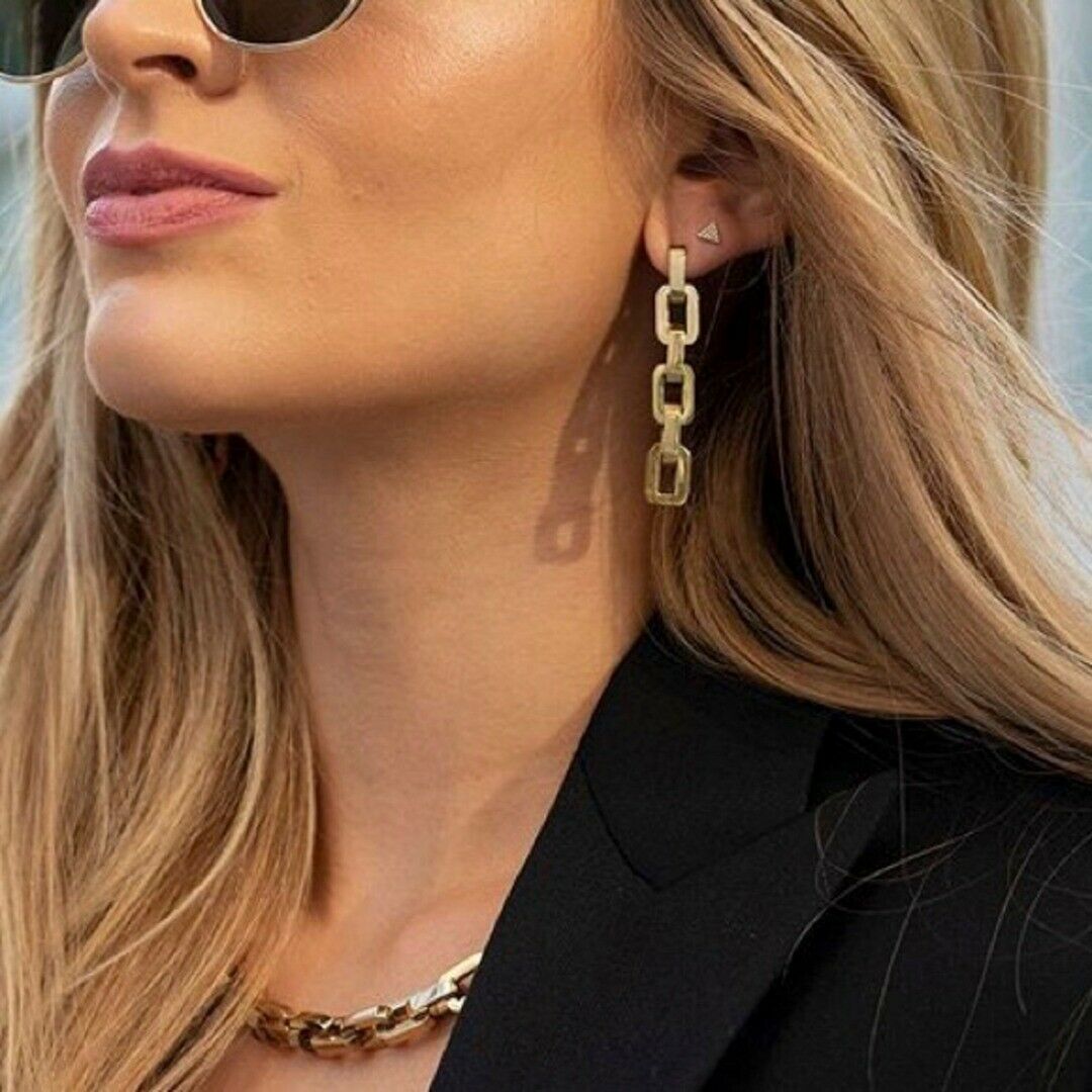 EDDIE NWT 12k YELLOW GOLD SUPRA CHAIN LINK DANGLE DROP EARRINGS