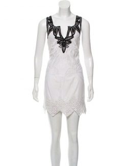 Calypso St. Barth Womens Eyelet Lace Sleeveless V-Neck Mini Dress Small