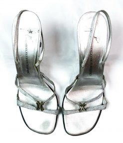 GIUSEPPE ZANOTTI VINTAGE SILVER LEATHER SLINGBACK SANDALS SIZE 9