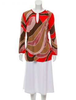 Missoni Italy Printed V-Neck Long Sleeve Top Blouse Size 44/8